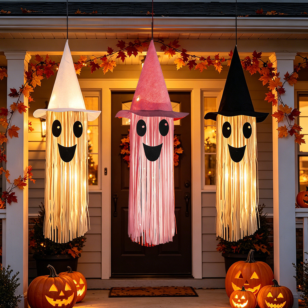 Outdoor Lighting Effects - Halloween Glowing Witch Hat Ghost Tassel